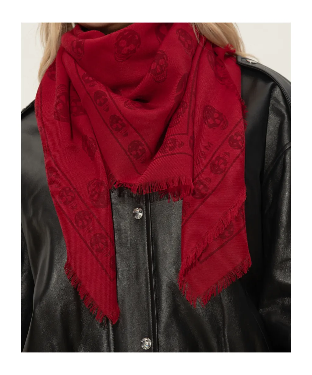 Skull Printed Fringed Edge Scarf