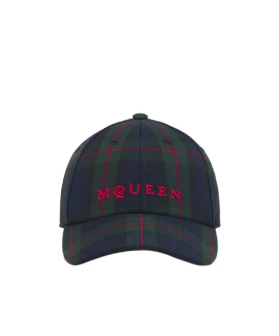 Logo Embroidered Checked Baseball Cap