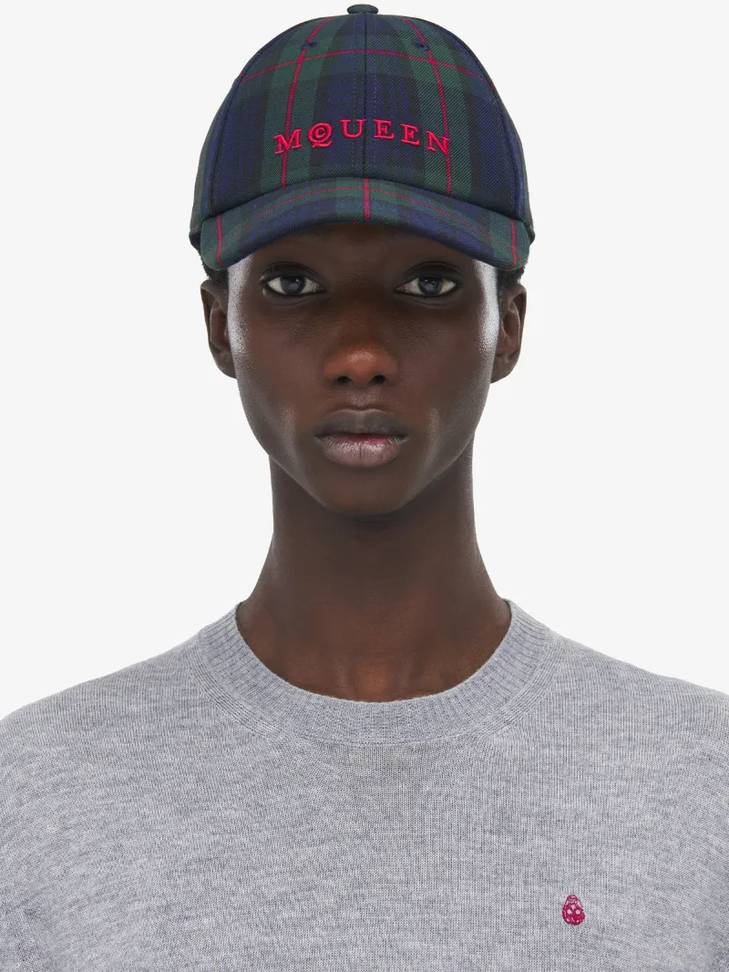 Logo Embroidered Checked Baseball Cap