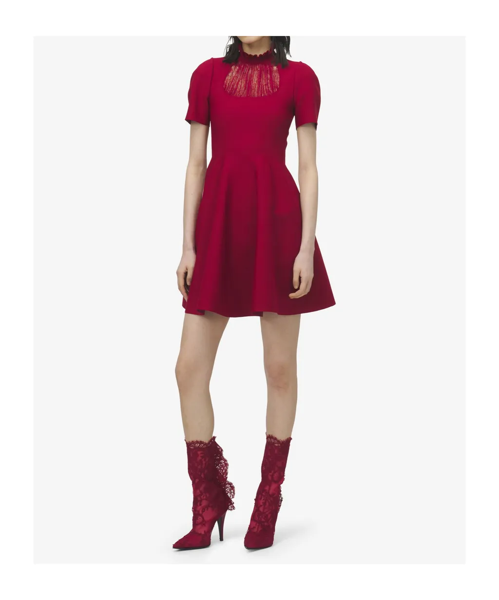 Lace-Panelled Flared Mini Dress