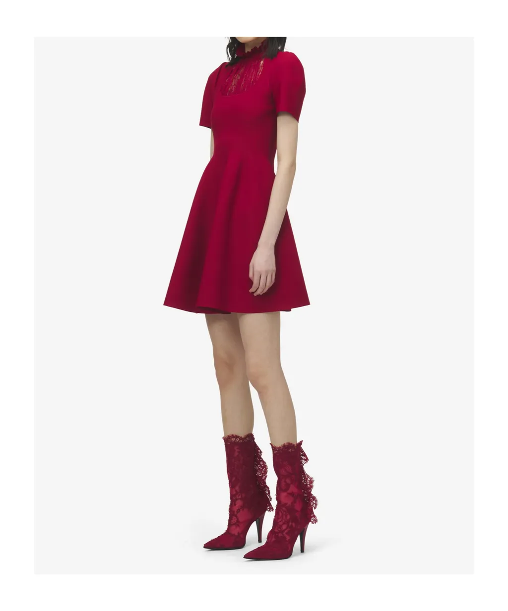 Lace-Panelled Flared Mini Dress