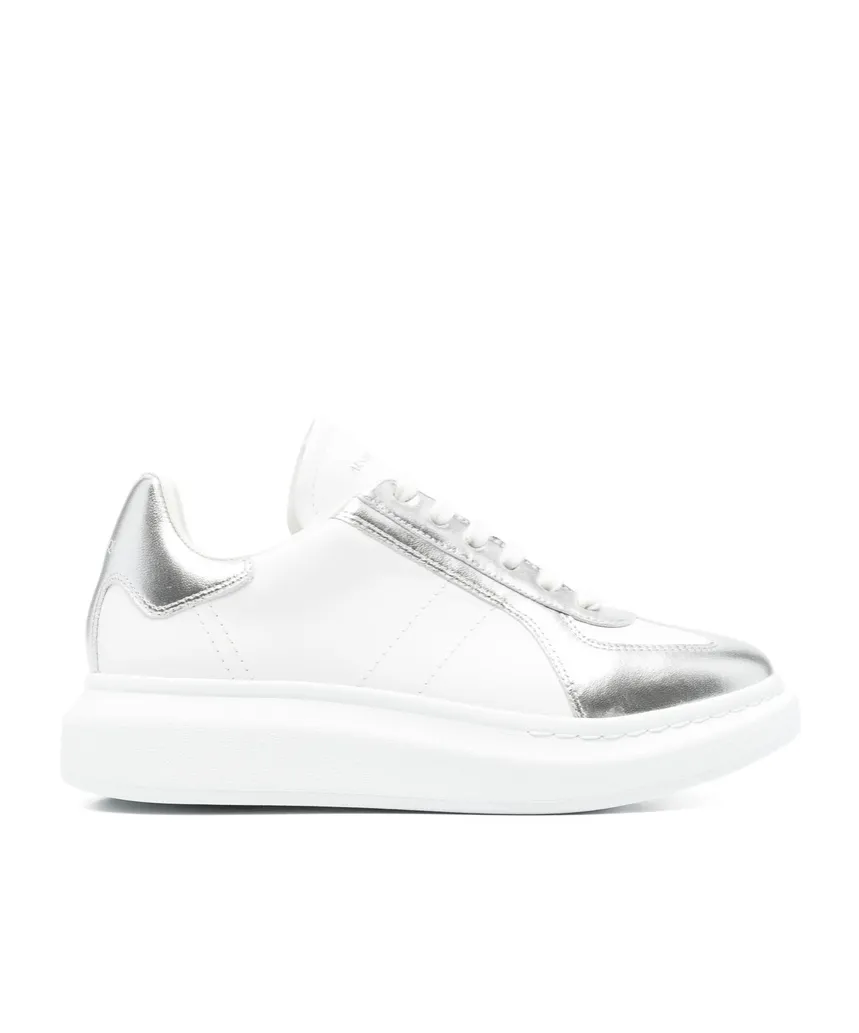 Metallic-Panel Leather Sneakers