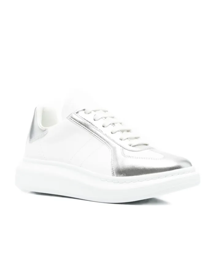 Metallic-Panel Leather Sneakers