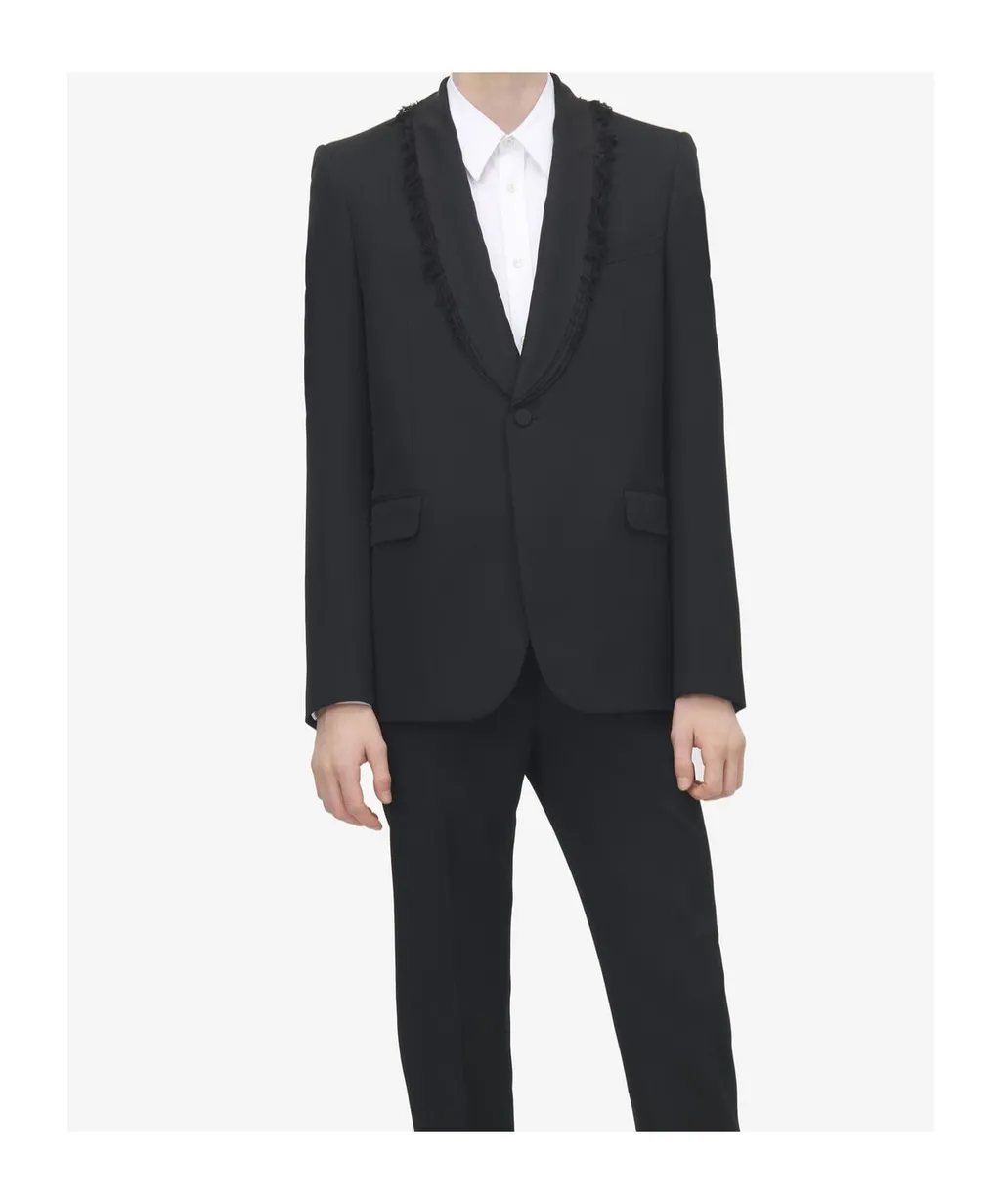 Frayed Lapel Single-Breasted Jacket