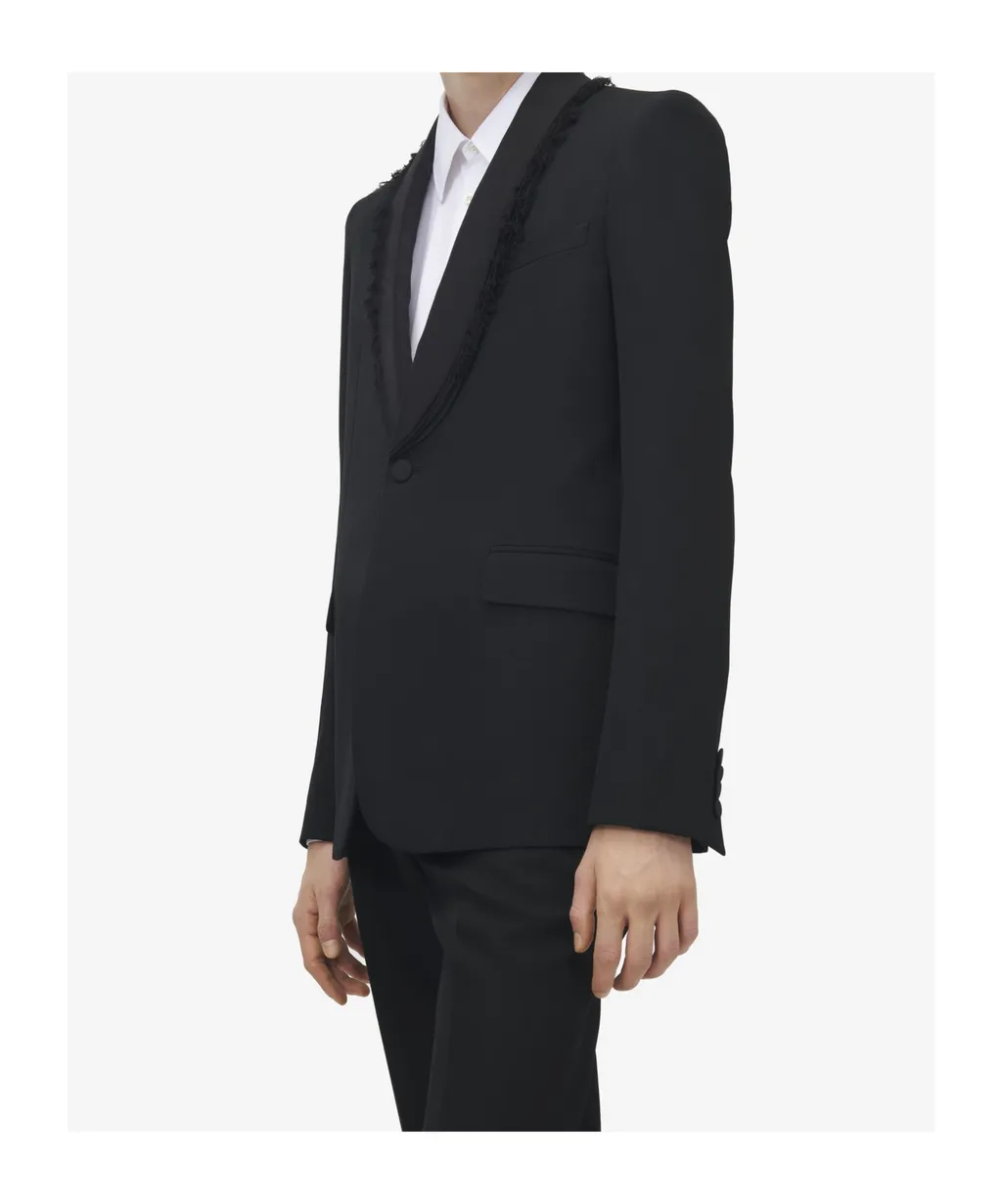 Frayed Lapel Single-Breasted Jacket
