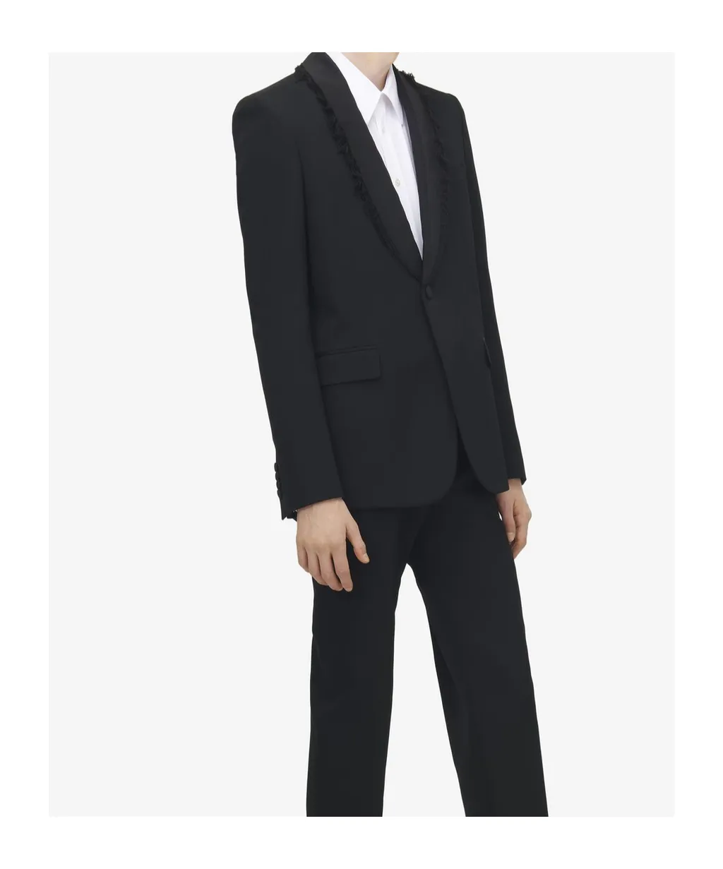 Frayed Lapel Single-Breasted Jacket