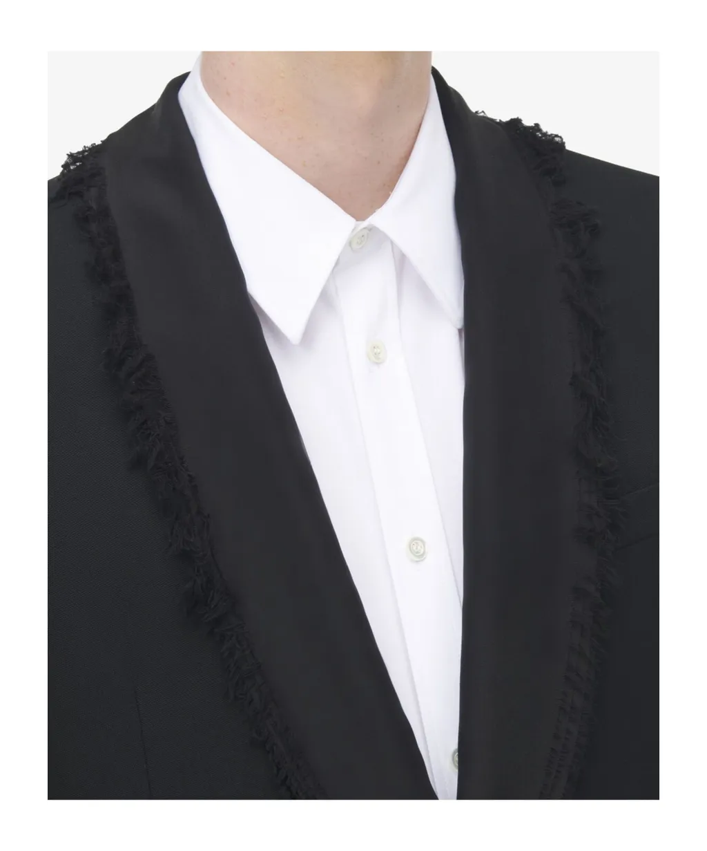 Frayed Lapel Single-Breasted Jacket
