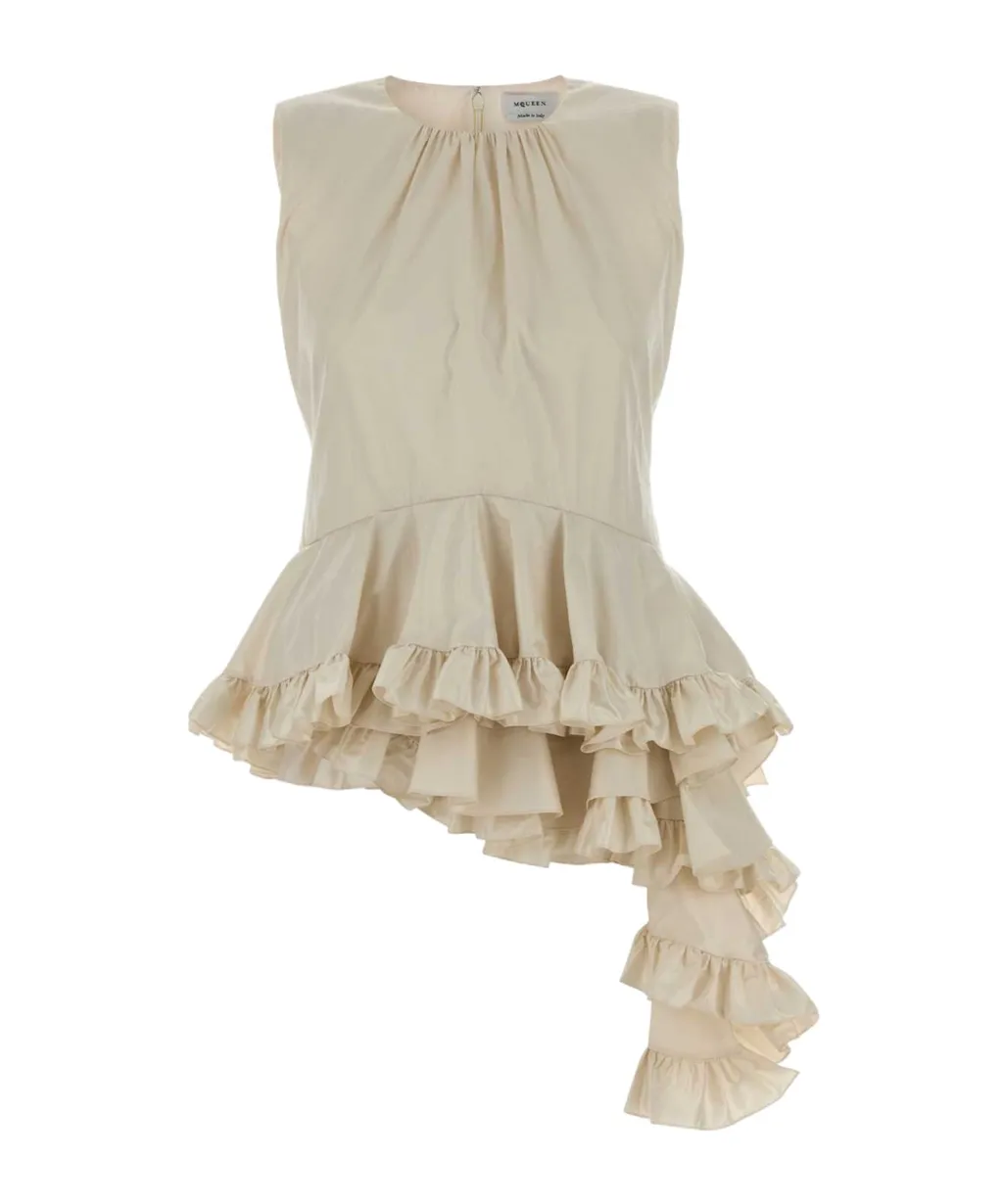 Asymmetric Ruffled Sleeveless Top