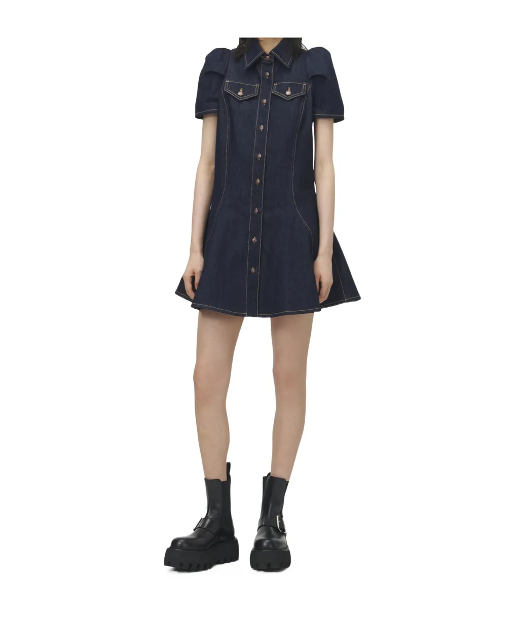 Pinched Shoulder Denim Mini Dress