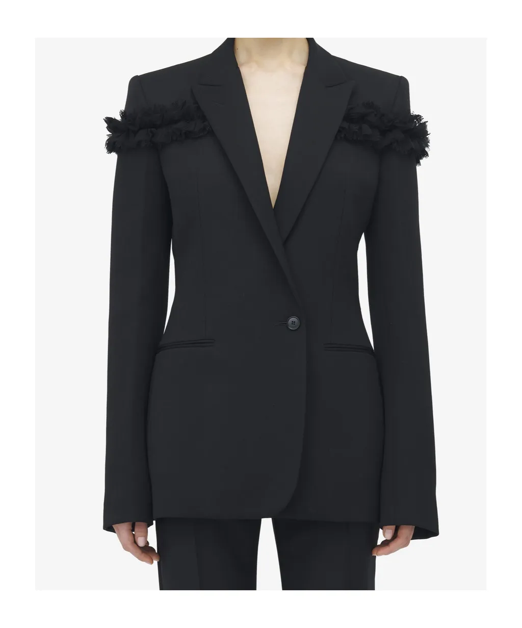 Fringed-Detail Single-Breasted Blazer