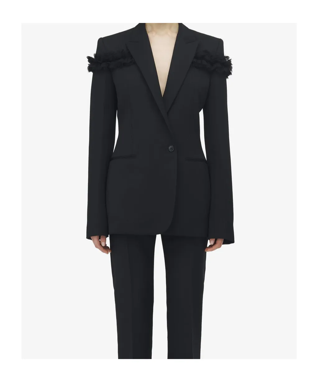 Fringed-Detail Single-Breasted Blazer