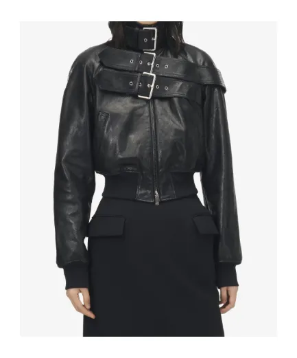 Belt Detail Leather Jacket