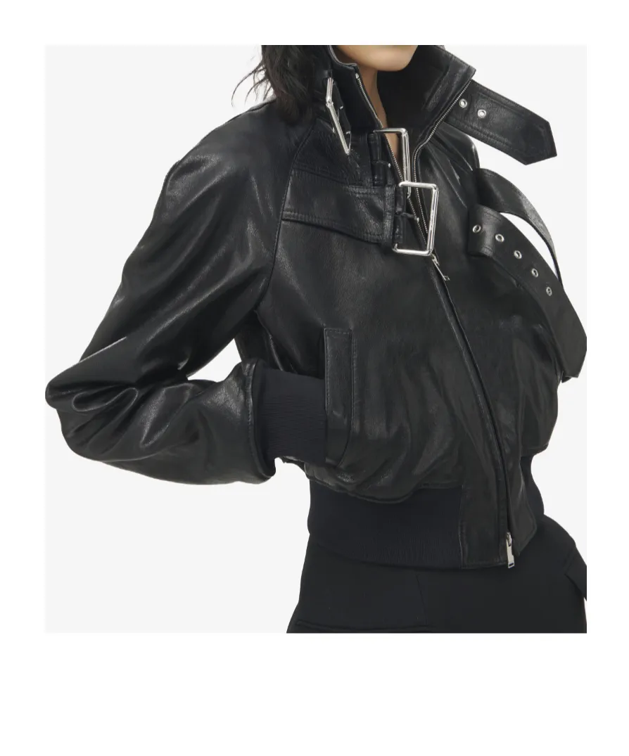 Belt Detail Leather Jacket