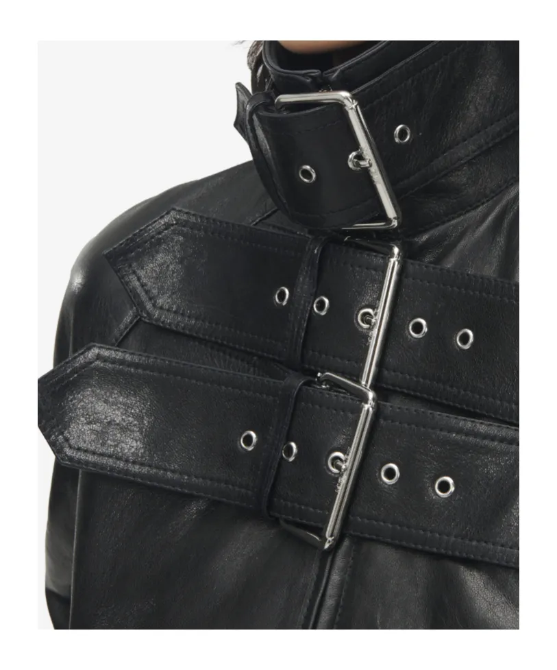 Belt Detail Leather Jacket