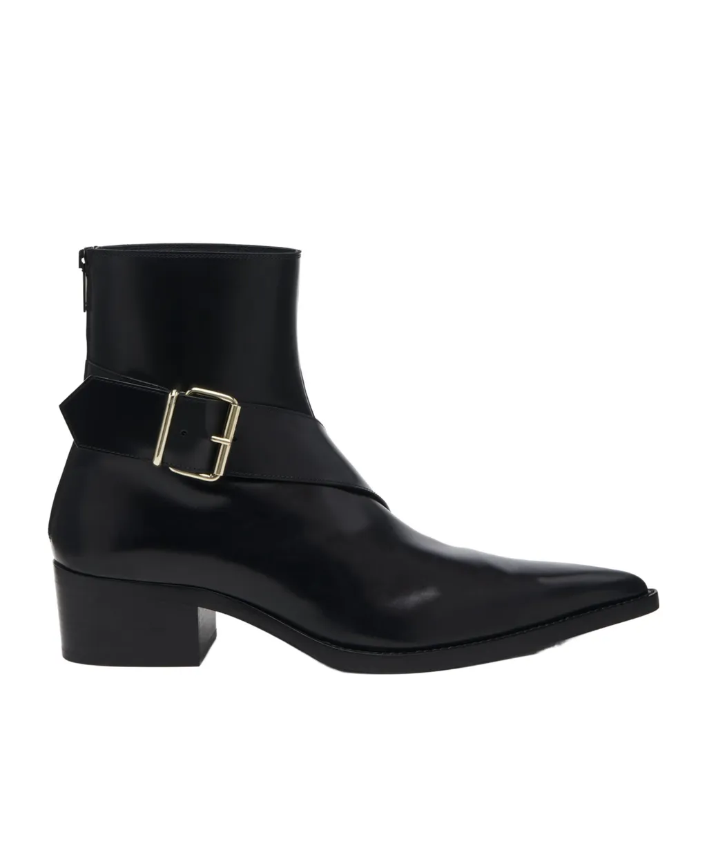 Pointed-Toe Buckle Ankle Boots