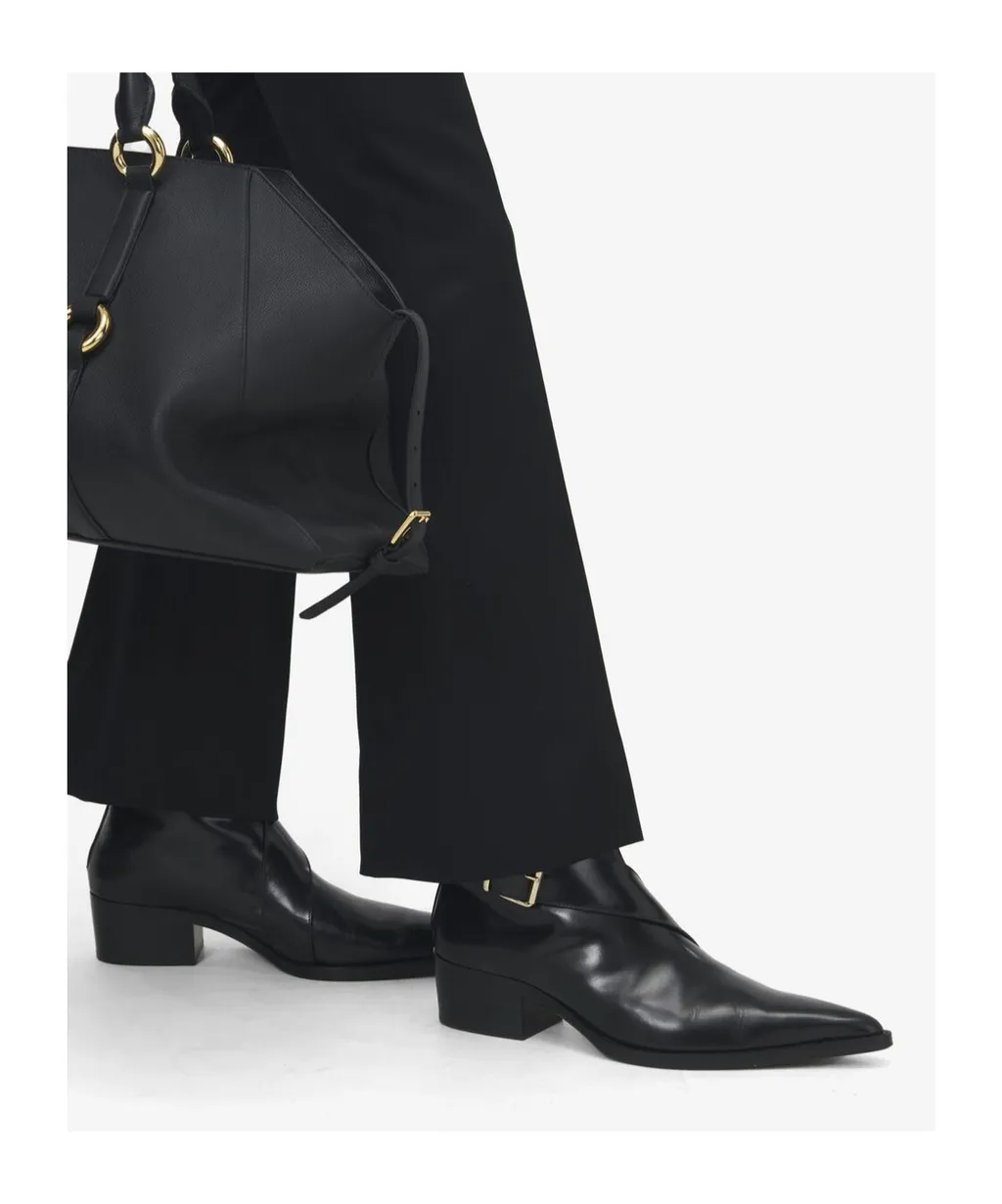 Pointed-Toe Buckle Ankle Boots