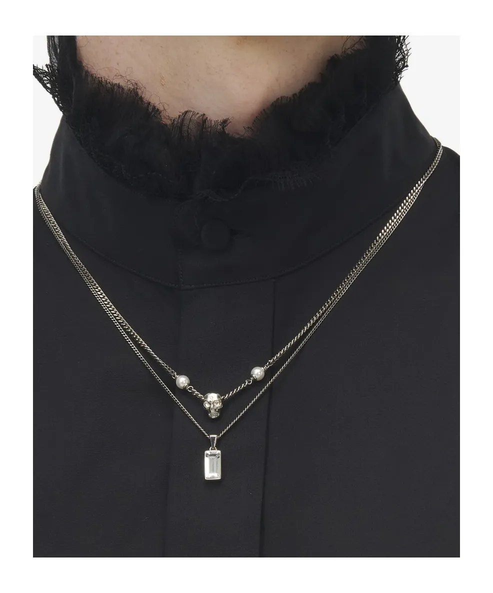 Skull Embellished Layered Chain Necklace