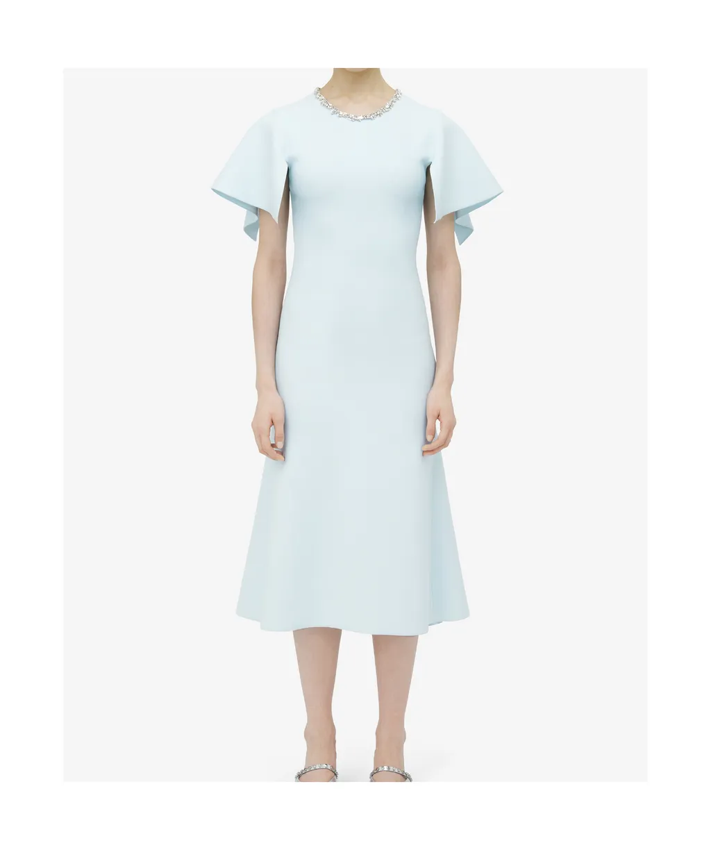 Embellished Short-Sleeve Midi Dress