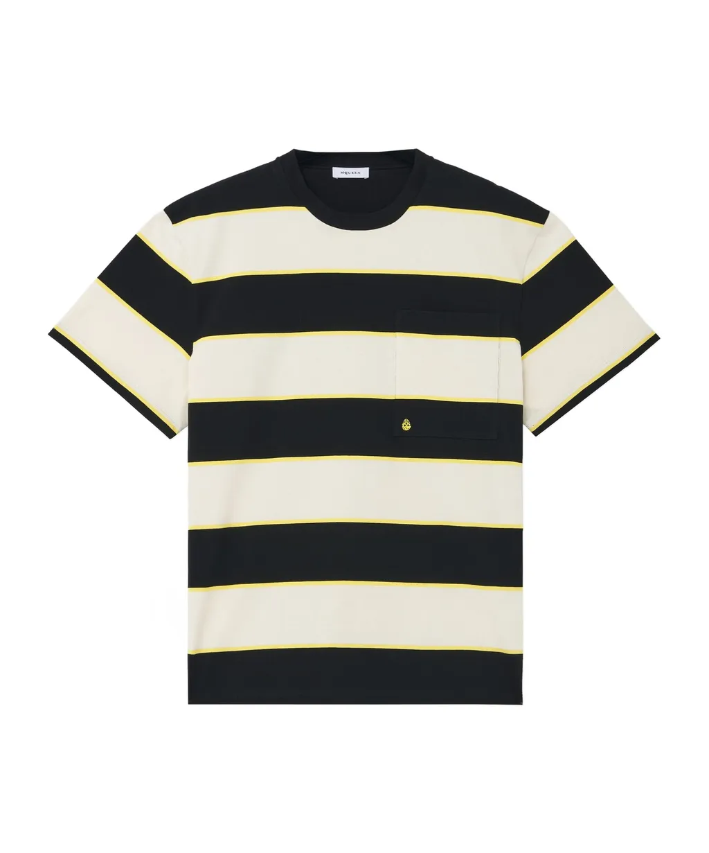 Skull Embroidered Striped T-Shirt