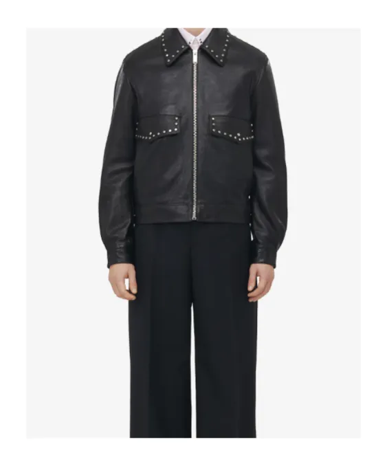 Studded Leather Aviator Jacket
