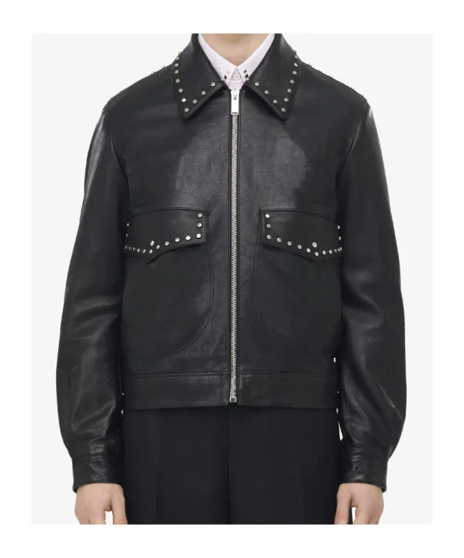 Studded Leather Aviator Jacket