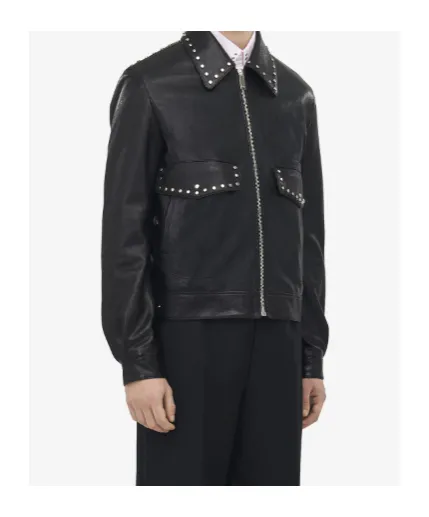 Studded Leather Aviator Jacket