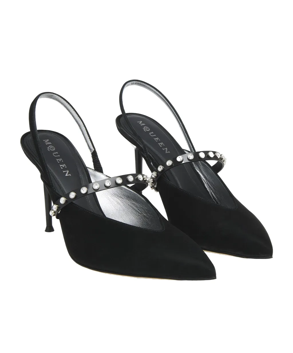 Crystal-Embellished Slingback Pumps