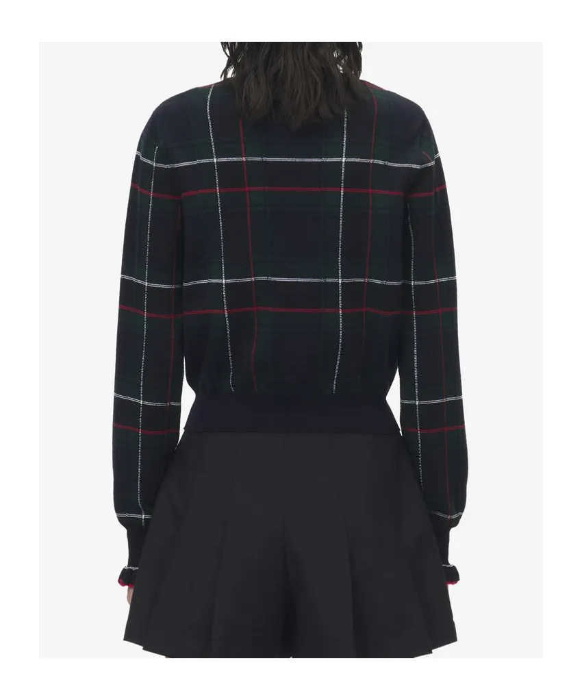 Plaid Ruffled-Cuff Cardigan