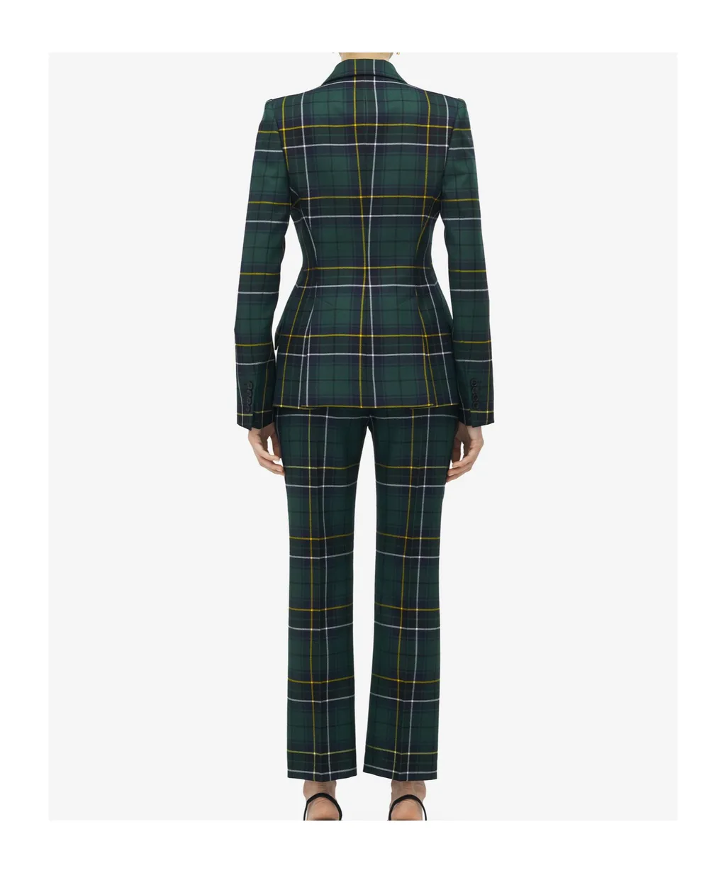 Peak-Lapel Tartan-Plaid Blazer