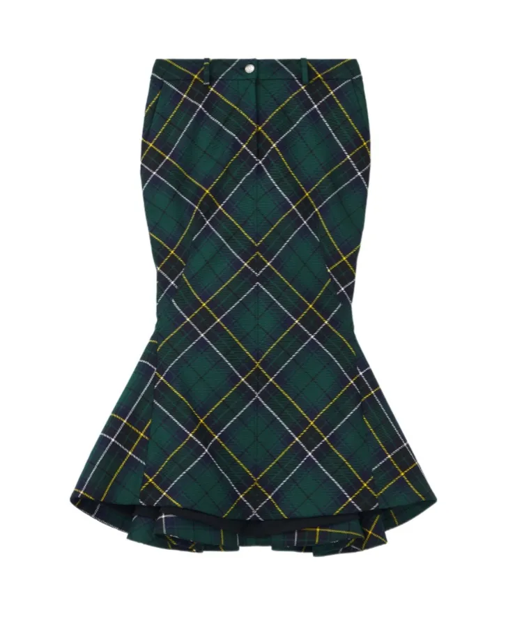 Kickback-Detail Plaid Skirt