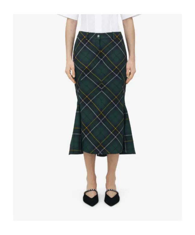 Kickback-Detail Plaid Skirt