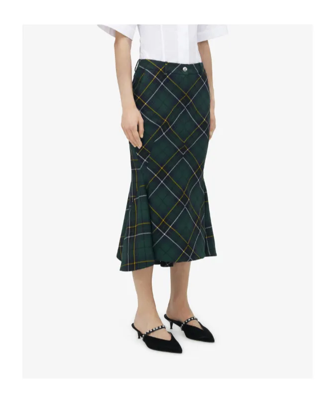Kickback-Detail Plaid Skirt