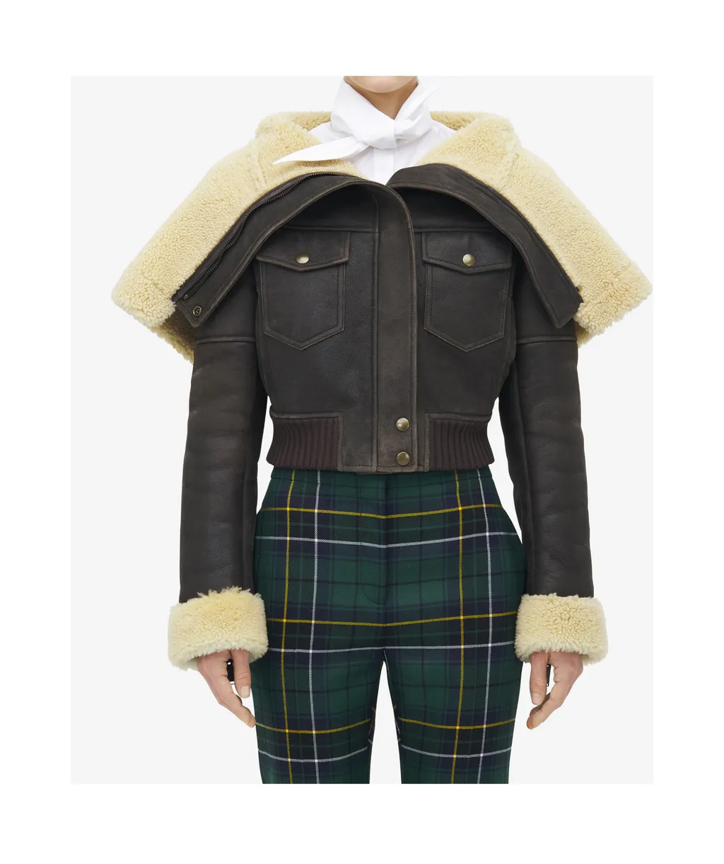 Shearling-Collar Leather Jacket