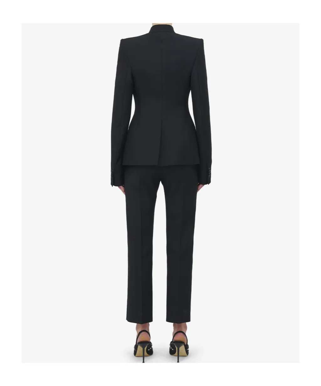 Mandarin-Collar Button-Front Fitted Jacket