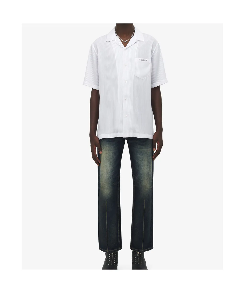 Striped Pattern Embroidered Logo Shirt