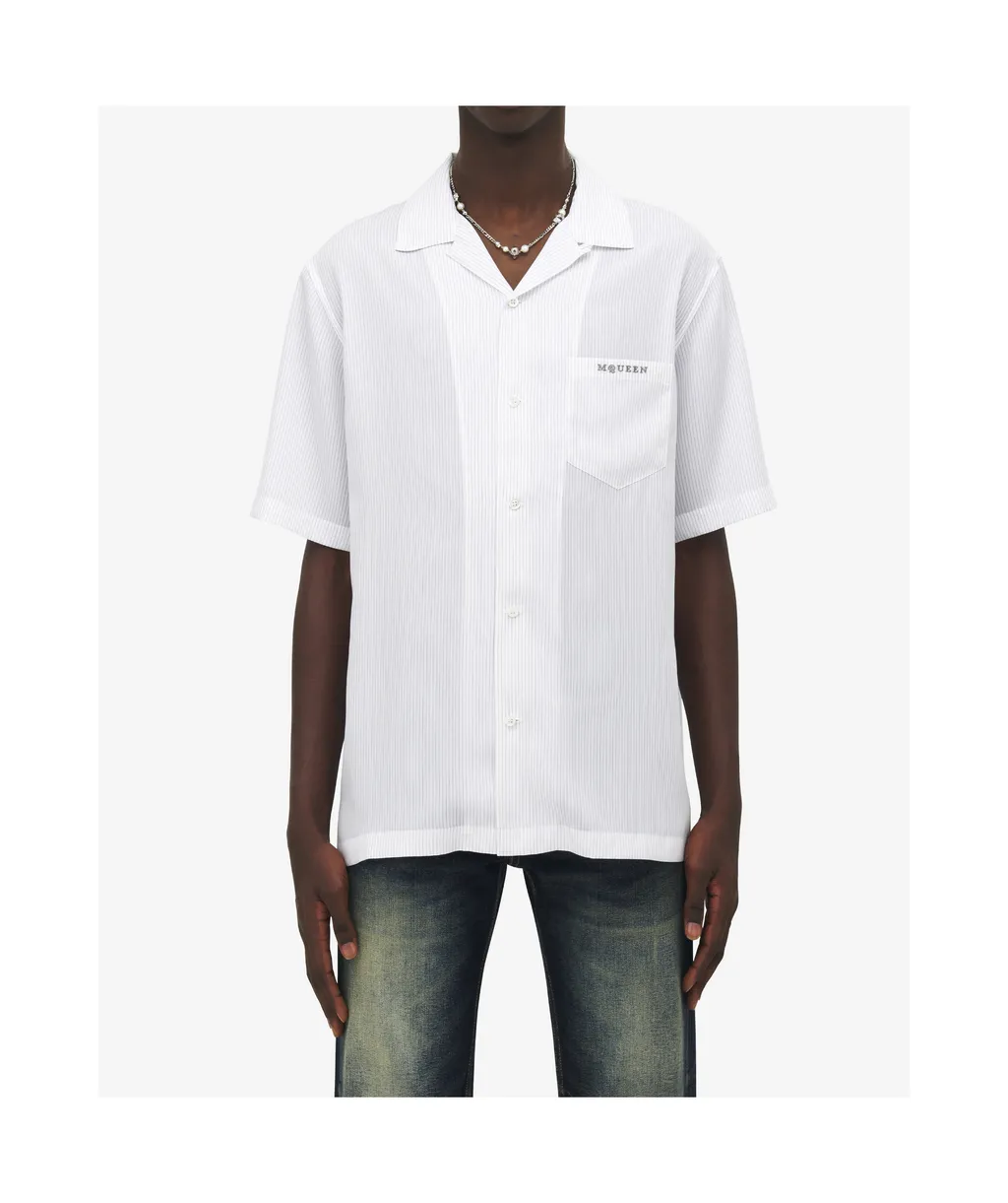 Striped Pattern Embroidered Logo Shirt