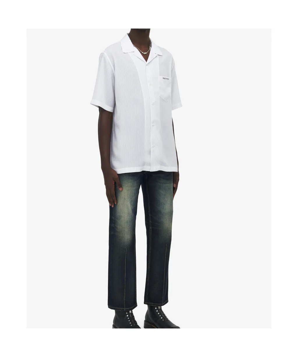 Striped Pattern Embroidered Logo Shirt