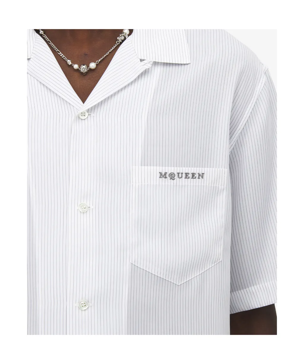 Striped Pattern Embroidered Logo Shirt