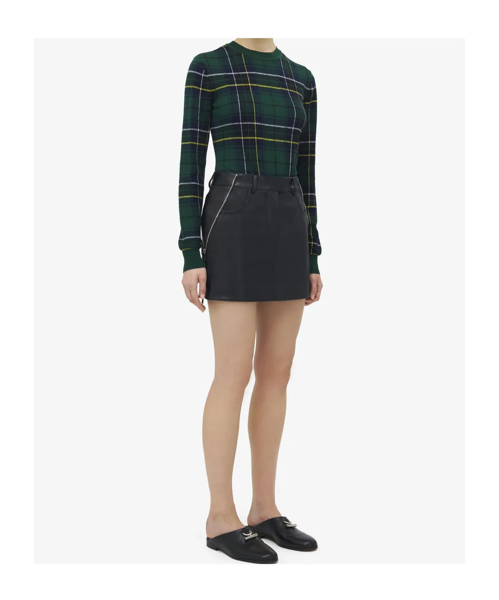 Zip Detailed Leather Mini Skirt