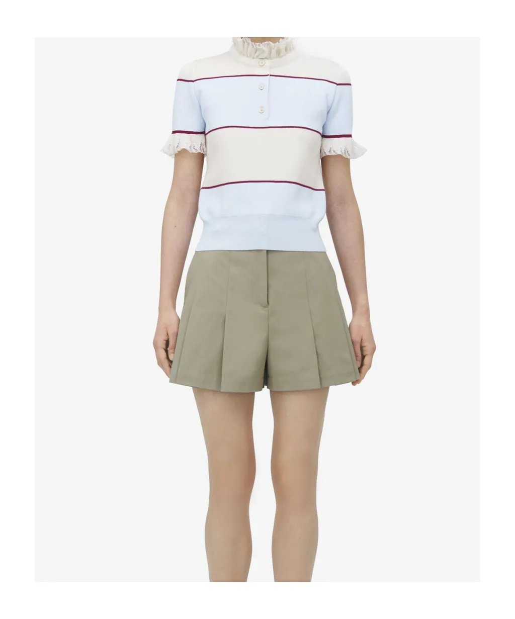 Ruffled Detail Striped Polo Shirt