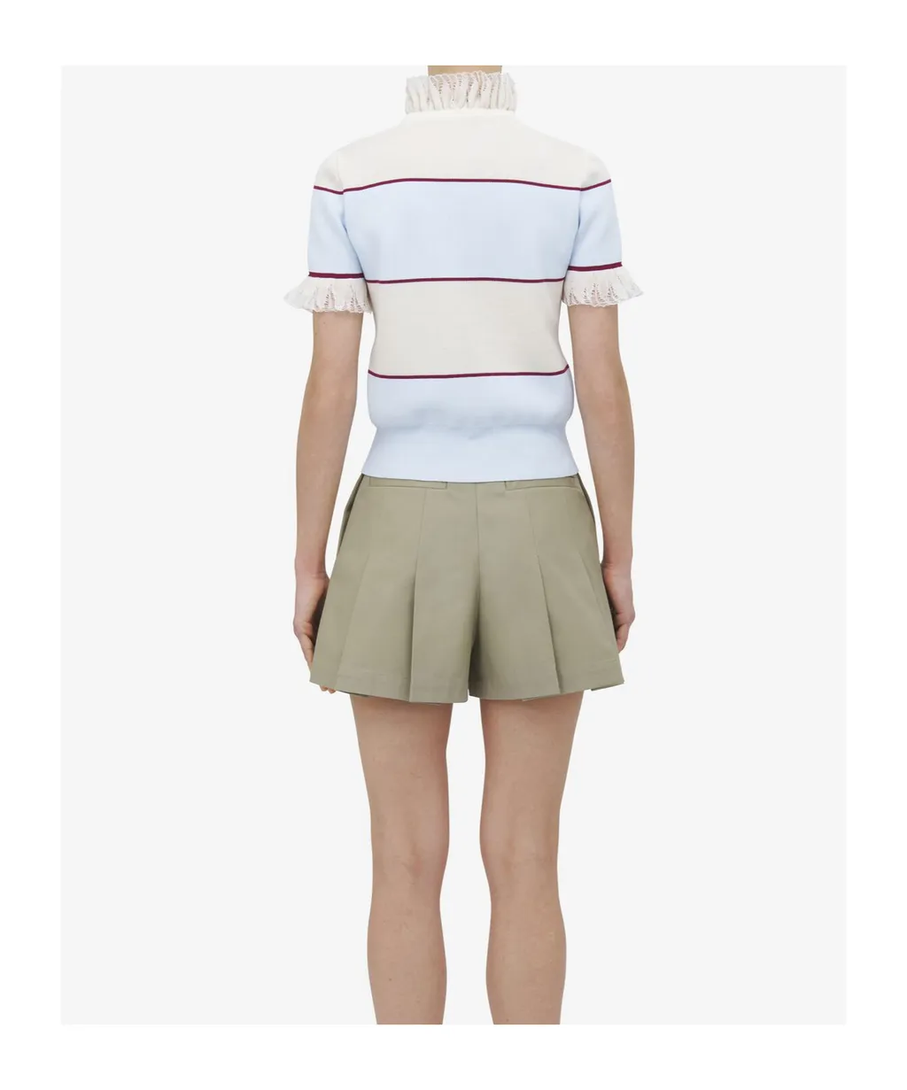 Ruffled Detail Striped Polo Shirt