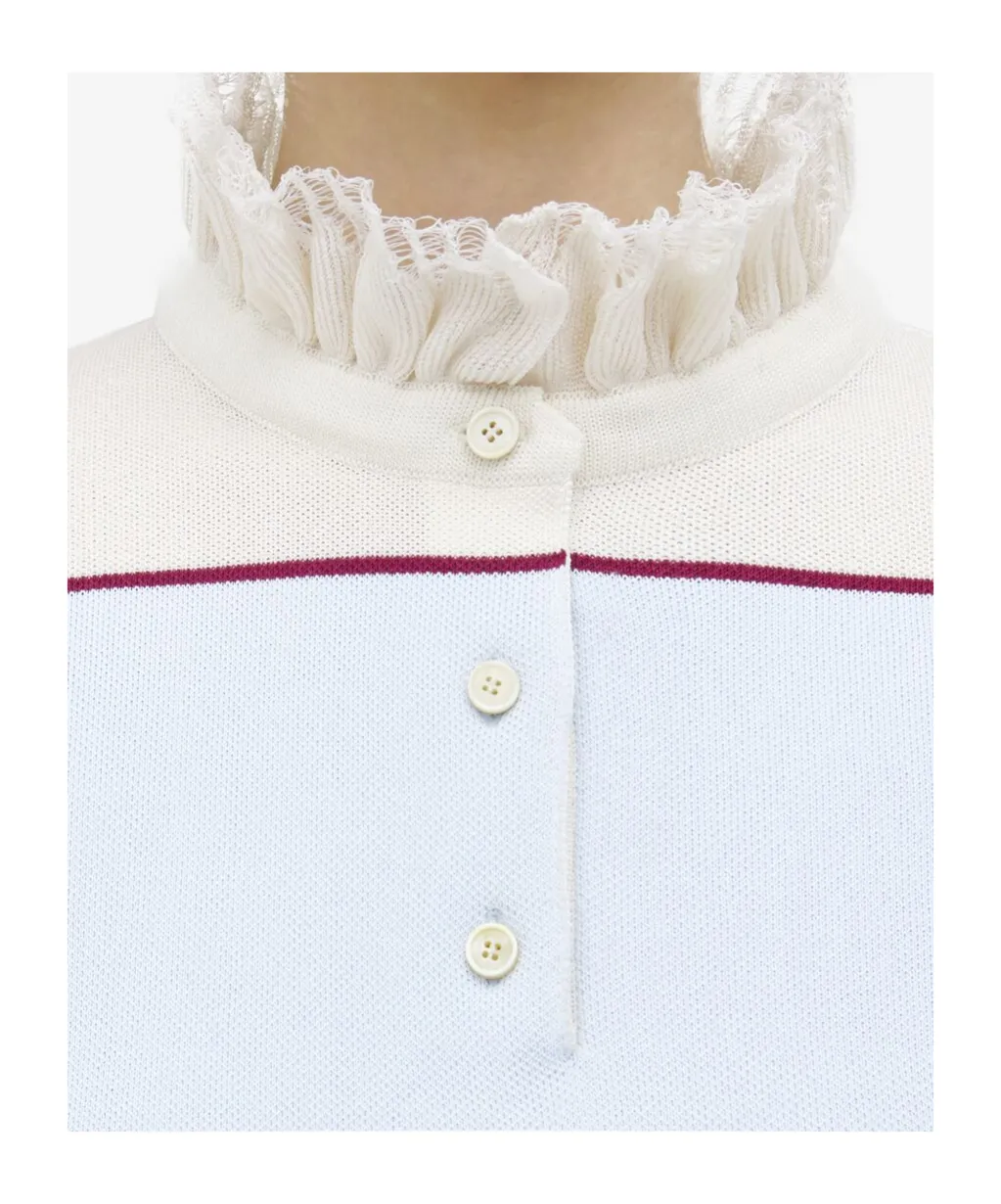 Ruffled Detail Striped Polo Shirt