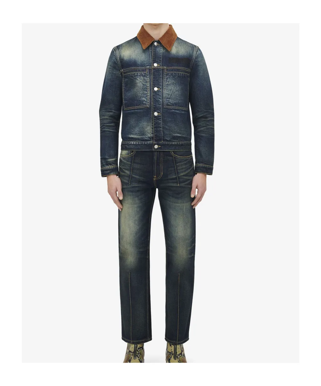 Corduroy-Collar Denim Jacket
