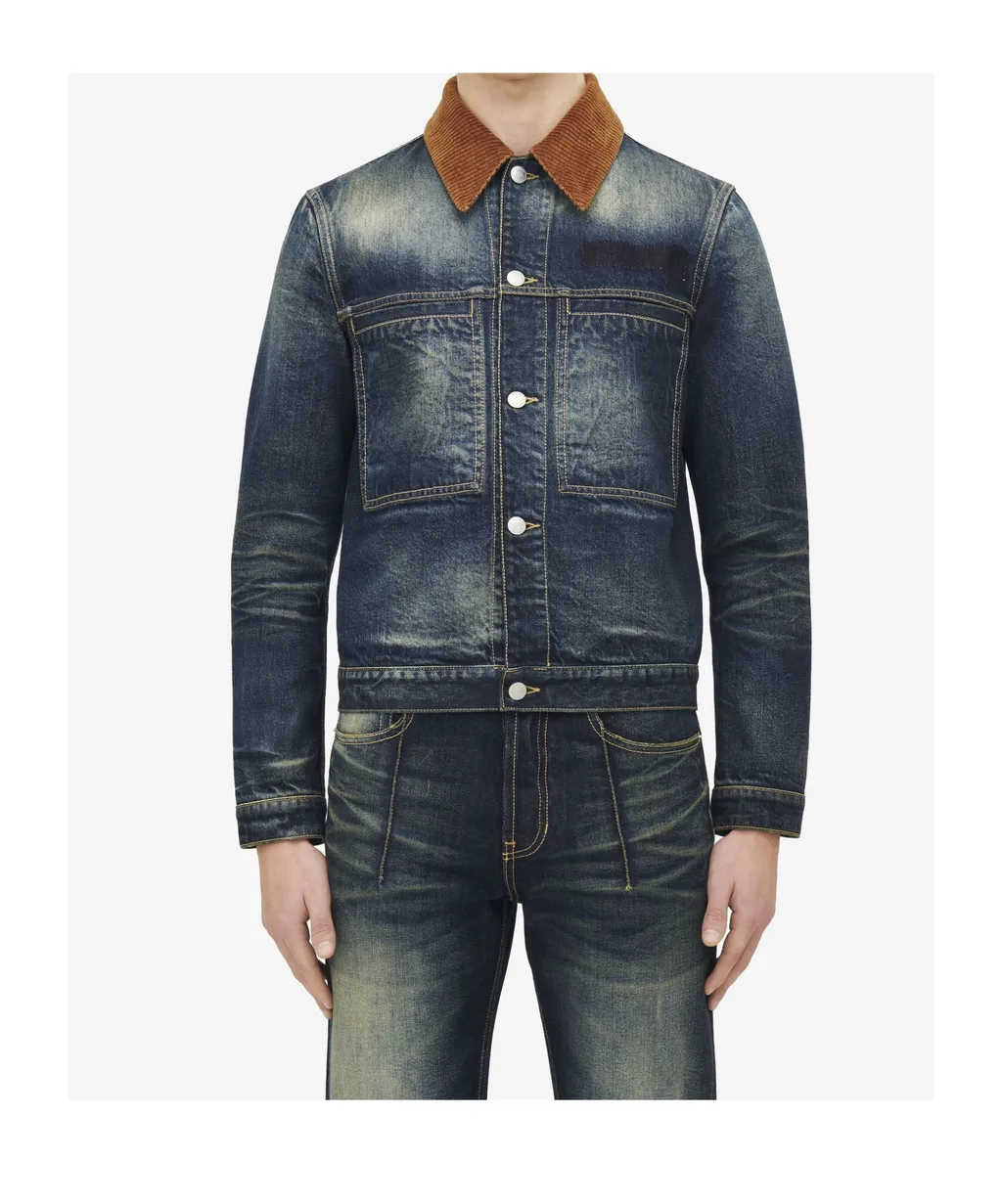 Corduroy-Collar Denim Jacket