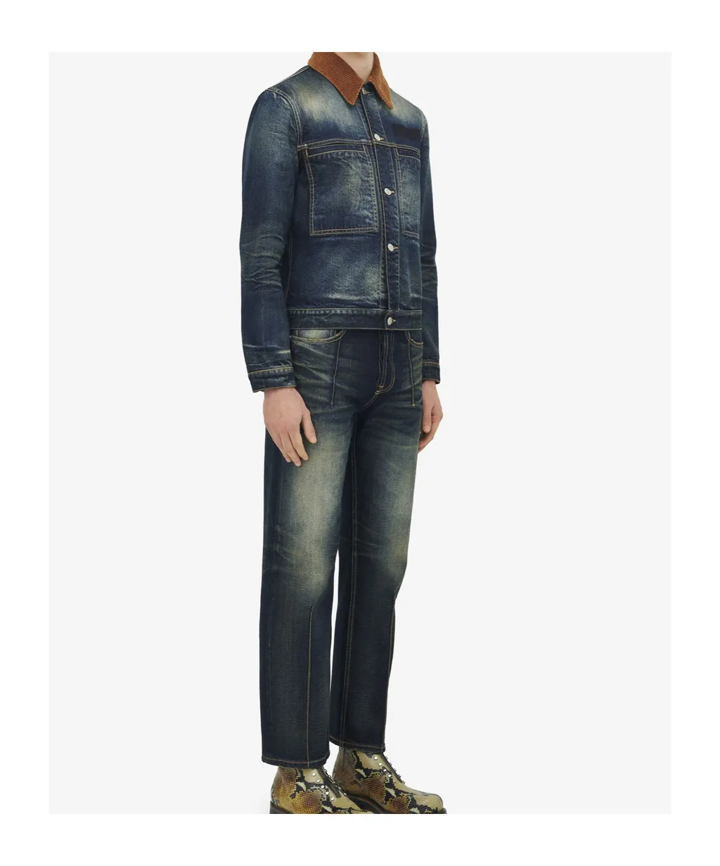 Corduroy-Collar Denim Jacket