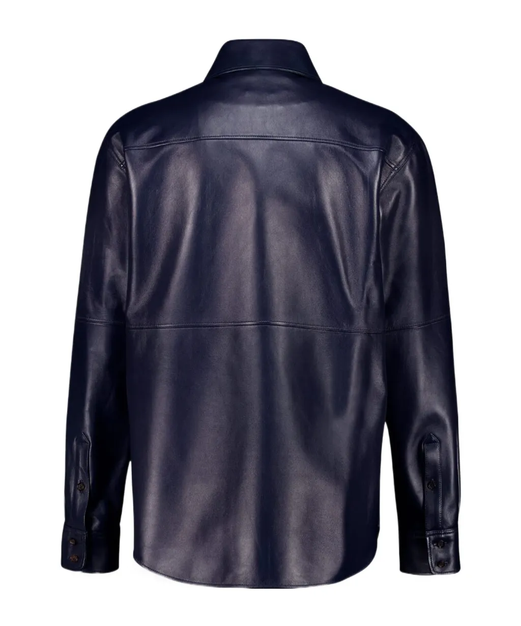 Long Sleeve Logo Embossed Leather Shirt