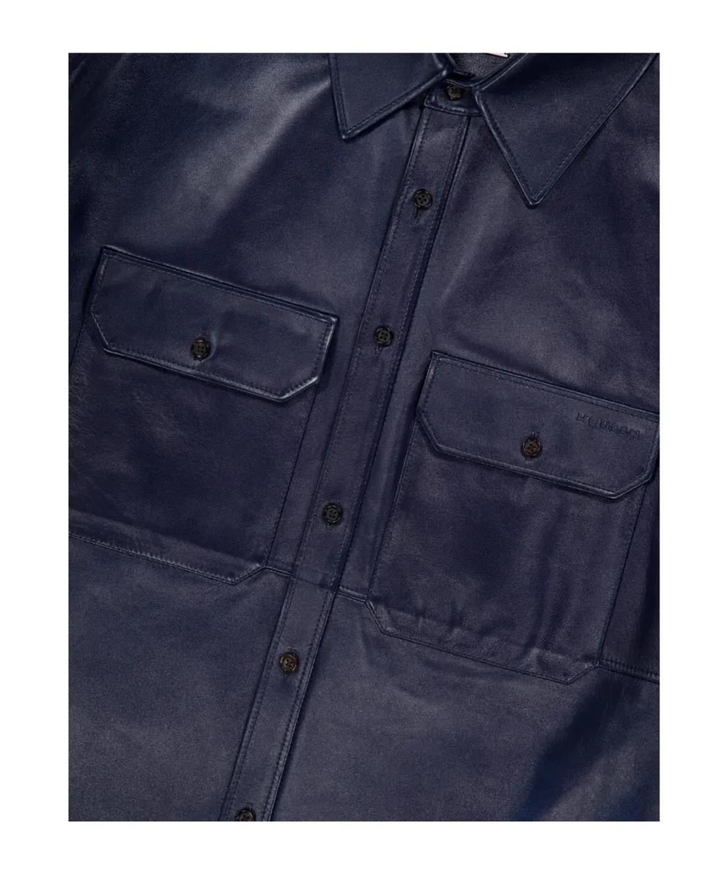 Long Sleeve Logo Embossed Leather Shirt