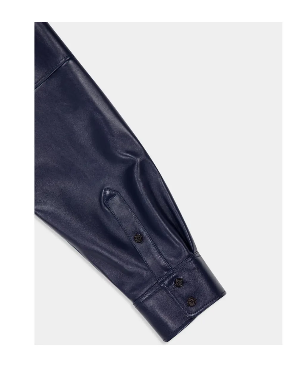 Long Sleeve Logo Embossed Leather Shirt