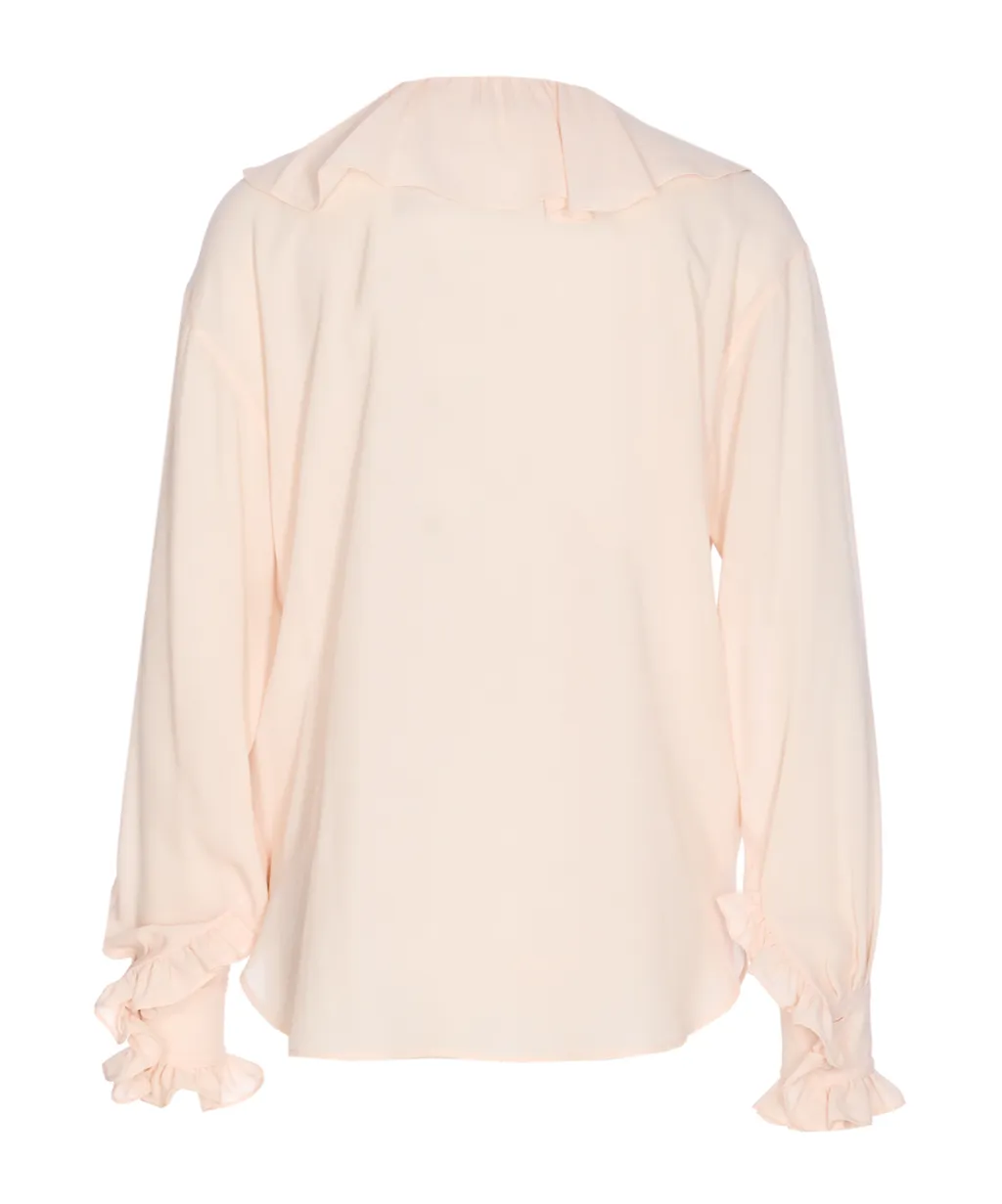 Long Sleeved Ruffled Crewneck Blouse