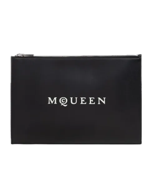 Logo Printed Zipped Clutch Bag
